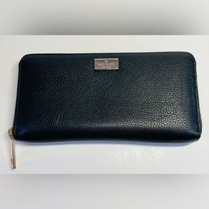 Kate Spade Black Pebbled Leather Wallet with Gold Tone Accents